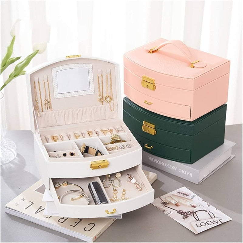 Multi-Layer Jewellery Organizer Box with Mirror – Drawers & Compartments