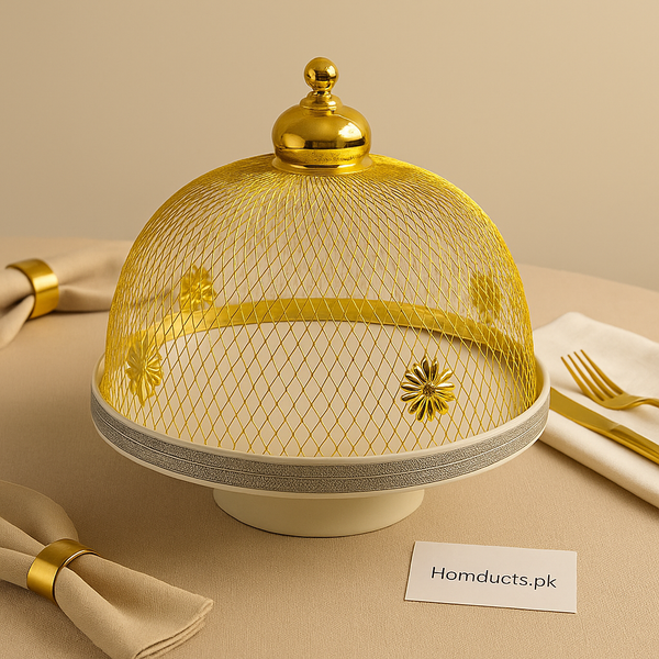 Luxury Golden Mesh Food Cover with Base – Premium Table Serving Dome