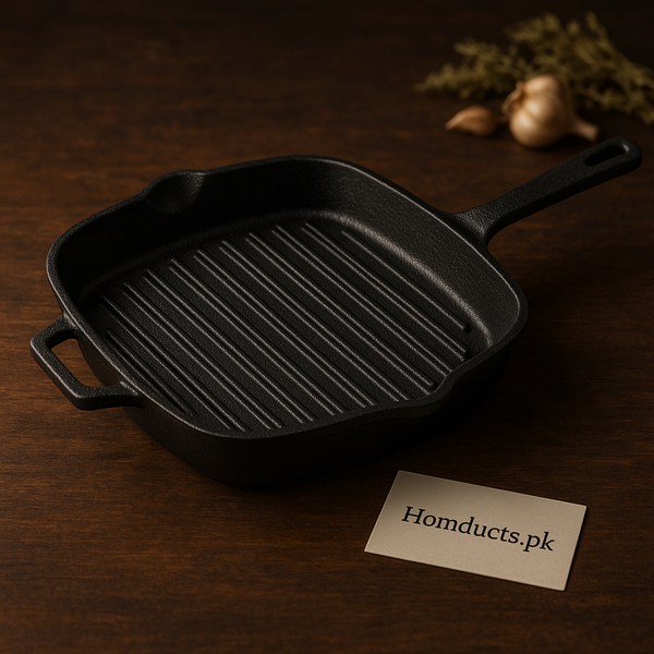Prestige 25cm Cast Iron Grill Pan – Heavy Duty Square Grill Skillet for Steaks, BBQ & Indoor Grilling