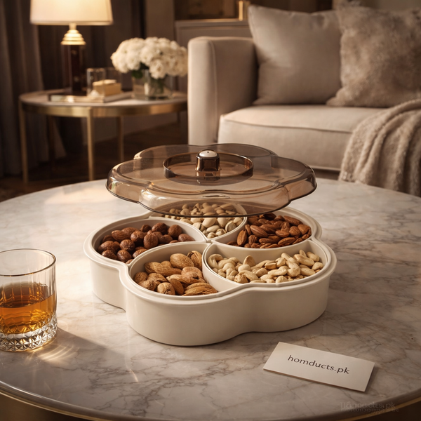 Modern 5-Compartment Serving Tray with Clear Lids - Keep Snacks Fresh & Organized