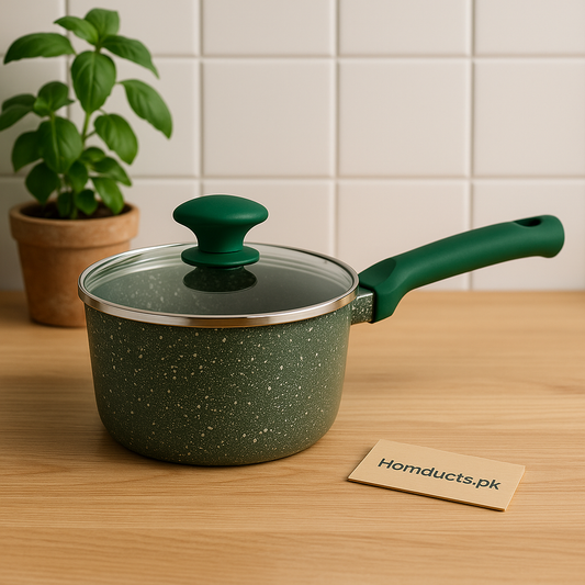 Prestige Premium Non-Stick Granite Saucepan with Glass Lid – Green (High-Heat & Scratch-Resistant) (16cm)