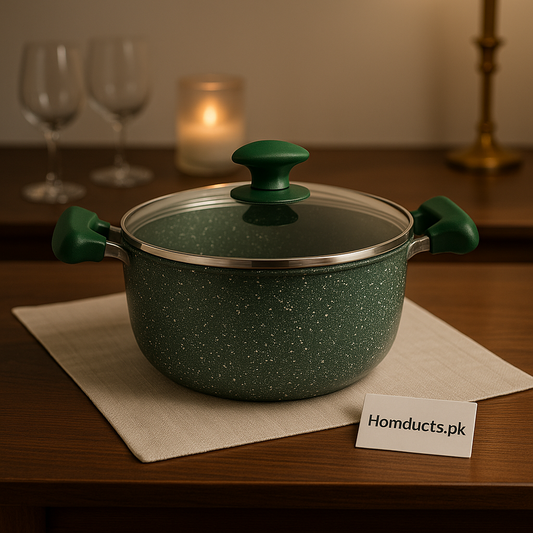 Prestige Premium Non-Stick Marble Casserole Pot with Glass Lid – Heavy Duty Cooking Pan