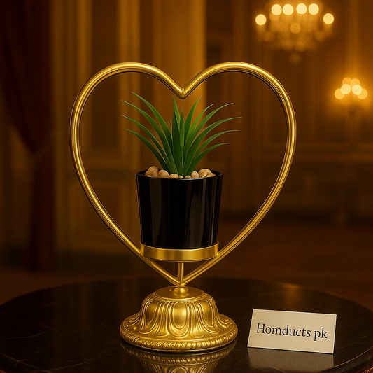 Golden Heart Decorative Mini Plant Stand – Luxury Table Ornament for Home & Office Décor