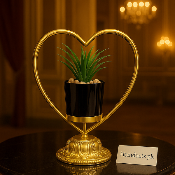 Golden Heart Decorative Mini Plant Stand – Luxury Table Ornament for Home & Office Décor
