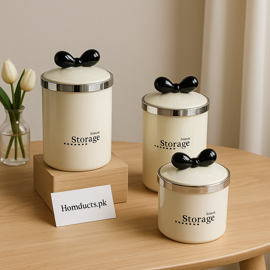 Premium Plastic Storage Jar Set with Black Bow Lid – Airtight Kitchen & Home Containers