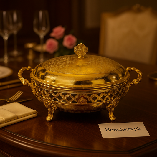 Premium Gold-Plated Royal Serving Dish with Lid – Luxury Buffet & Dining Server
