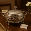 Premium Ornate Silver Plated Serving Dish with Lid – Elegant Buffet & Dawat Hotpot for Home Hosting