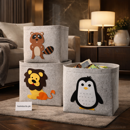 Kids Animal Felt Storage Bins – Foldable Toy Organizer Basket (1 Pc