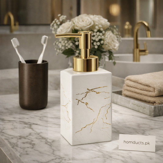 Luxury Marble Design Soap Dispenser with Gold Pump – Premium Bathroom Lotion & Liquid Soap Bottle