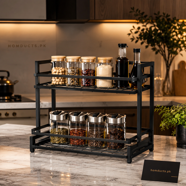Premium 2-Tier Kitchen Counter Organizer Rack for Spices, Sauces & Pantry Storage