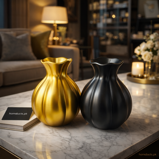 Luxury Ribbed Decorative Vase – Modern Tabletop Flower Vase for Home & Office Décor