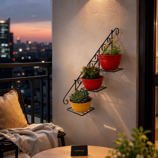 Luxury Wall Mounted 3-Tier Metal Plant Holder Rack for Balcony & Home Decor