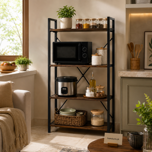 Luxury 4-Tier Industrial Storage Rack for Kitchen, Living Room & Home Organization