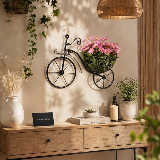 Vintage Wall Mounted Bicycle Flower Basket Planter Decor for Living Room, Balcony & Garden Wall Decoration