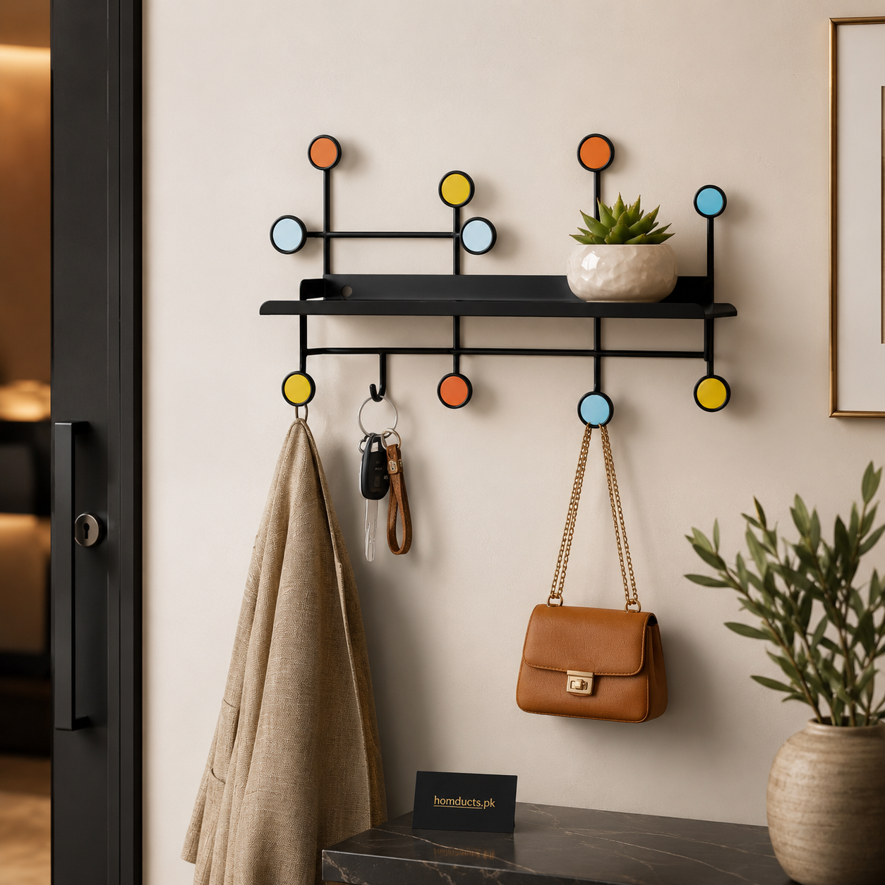 Luxury Modern Wall Shelf With Hooks & Key Holder Rack for Entryway Decor