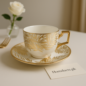 Luxury Gold Leaf Tea Cup & Saucer Set – 12-Piece Premium Porcelain (6 Cups + 6 Saucers)