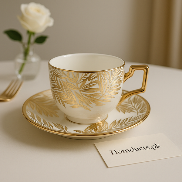 Luxury Gold Leaf Tea Cup & Saucer Set – 12-Piece Premium Porcelain (6 Cups + 6 Saucers)