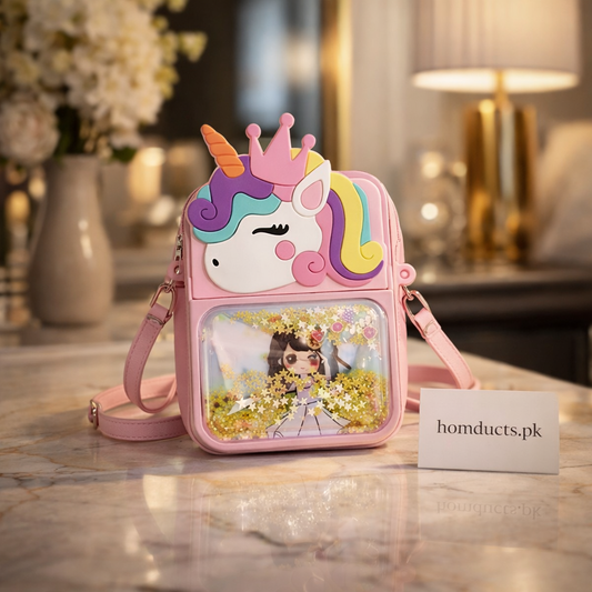 Unicorn Glitter Mini Crossbody Bag for Kids – Cute Cartoon Shoulder Pouch