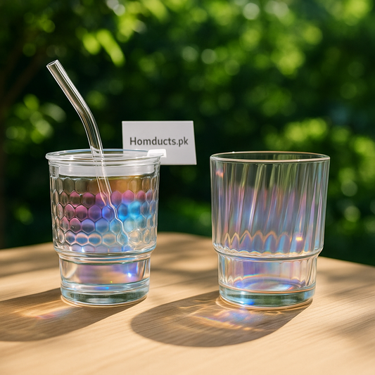 Premium Iridescent Drinking Glass – Honeycomb/Ripple Rainbow Glass (1 Piece)