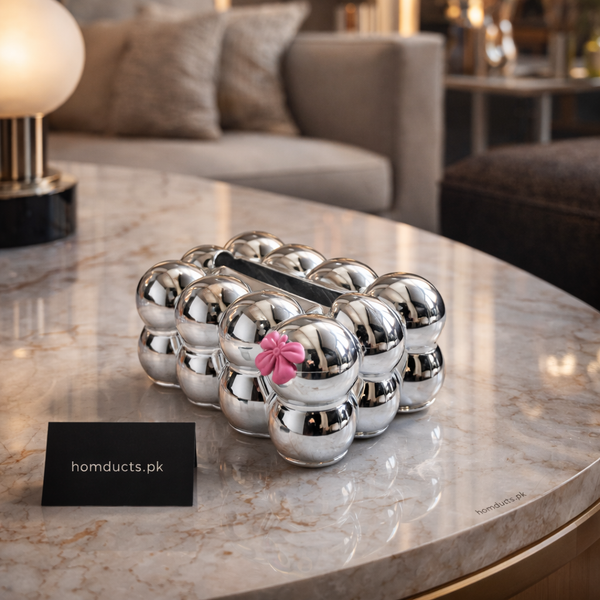 Luxury Chrome Bubble Tissue Box Cover with Decorative Bow
