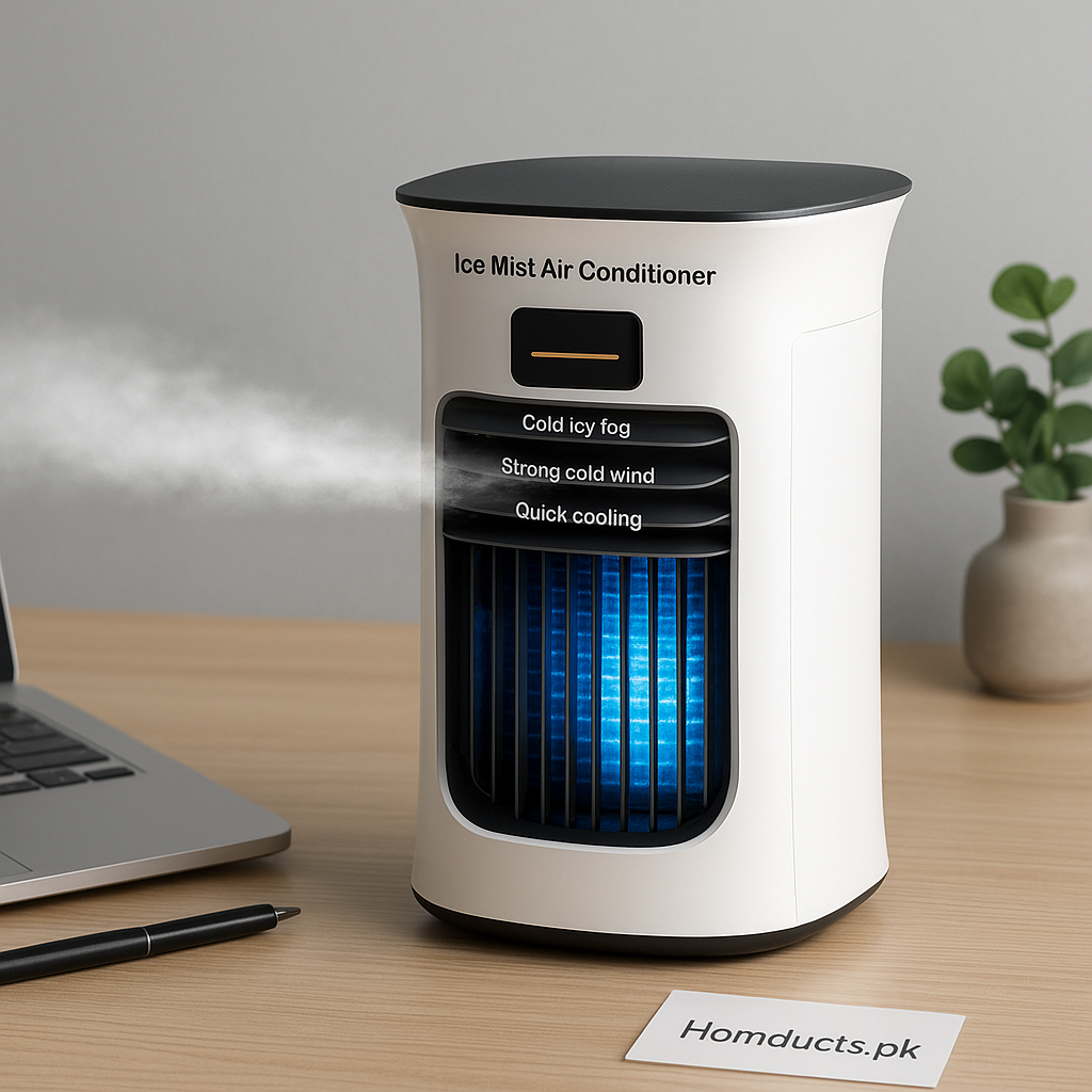 Portable Spray Air Cooler – Mini Desktop Mist Fan with Cold Fog & 3-Speed Cooling | Homducts.pk
