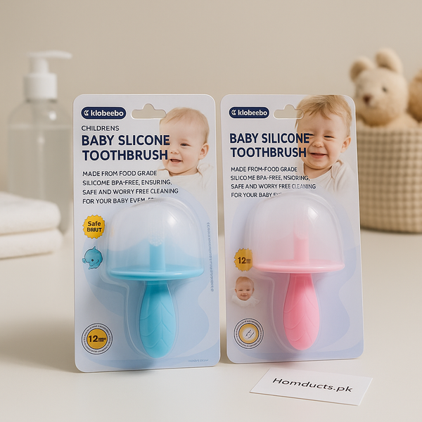 Baby Silicone Training Toothbrush with Protective Shield – BPA-Free Safe Gum Cleaner for Infants & Toddlers (12m+) – Homducts.pk