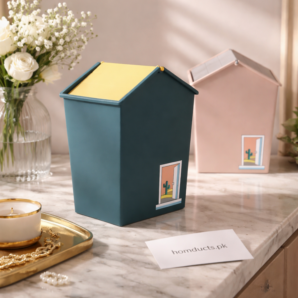 Luxury House-Shaped Swing Lid Mini Trash Bin – Desktop & Tabletop Organizer (1 Pc)