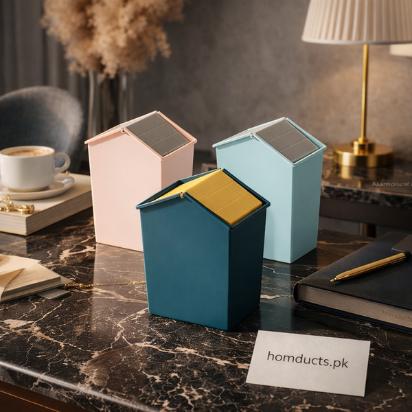 Luxury House-Shaped Swing Lid Mini Trash Bin – Desktop & Tabletop Organizer (1 Pc)