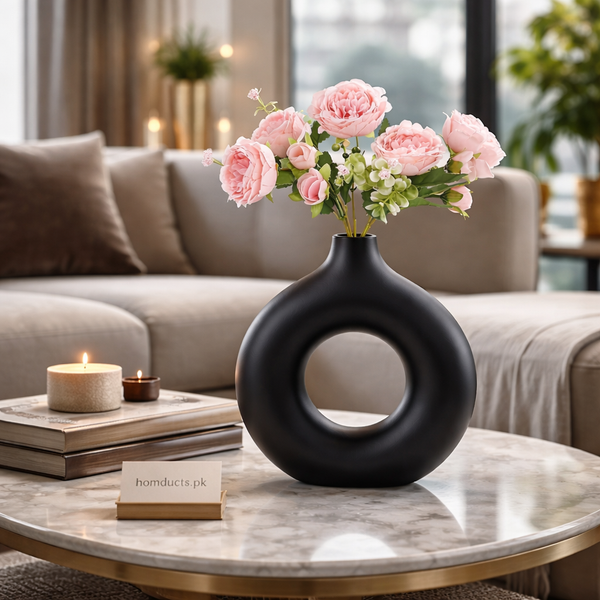 Modern Donut Shape Decorative Flower Vase – Elegant Minimalist Table Centerpiece