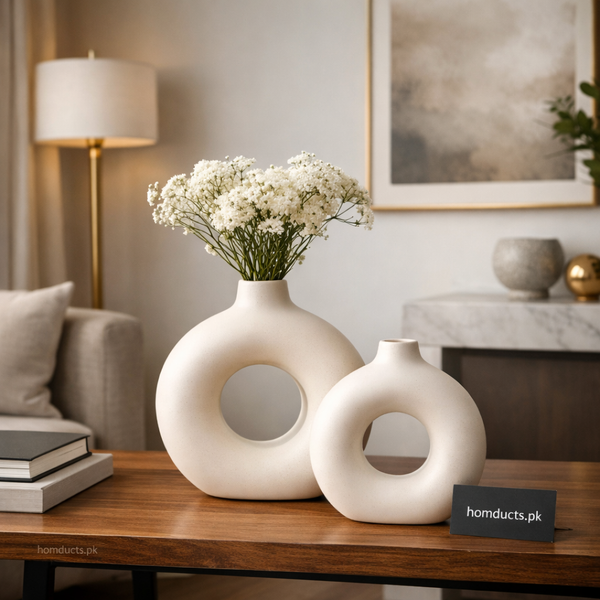 Modern Donut Shape Decorative Flower Vase – Minimalist Ceramic Centerpiece for Home & Office Décor