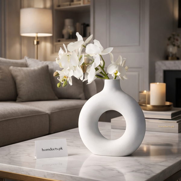 Modern Donut Shape Decorative Flower Vase – Minimalist Ceramic Centerpiece for Home & Office Décor