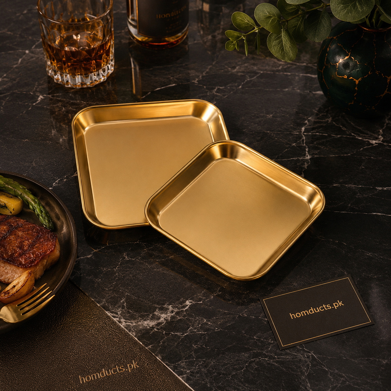 Luxury Matte Gold Square Serving Tray – 14CM Premium Dessert & Snack Plate