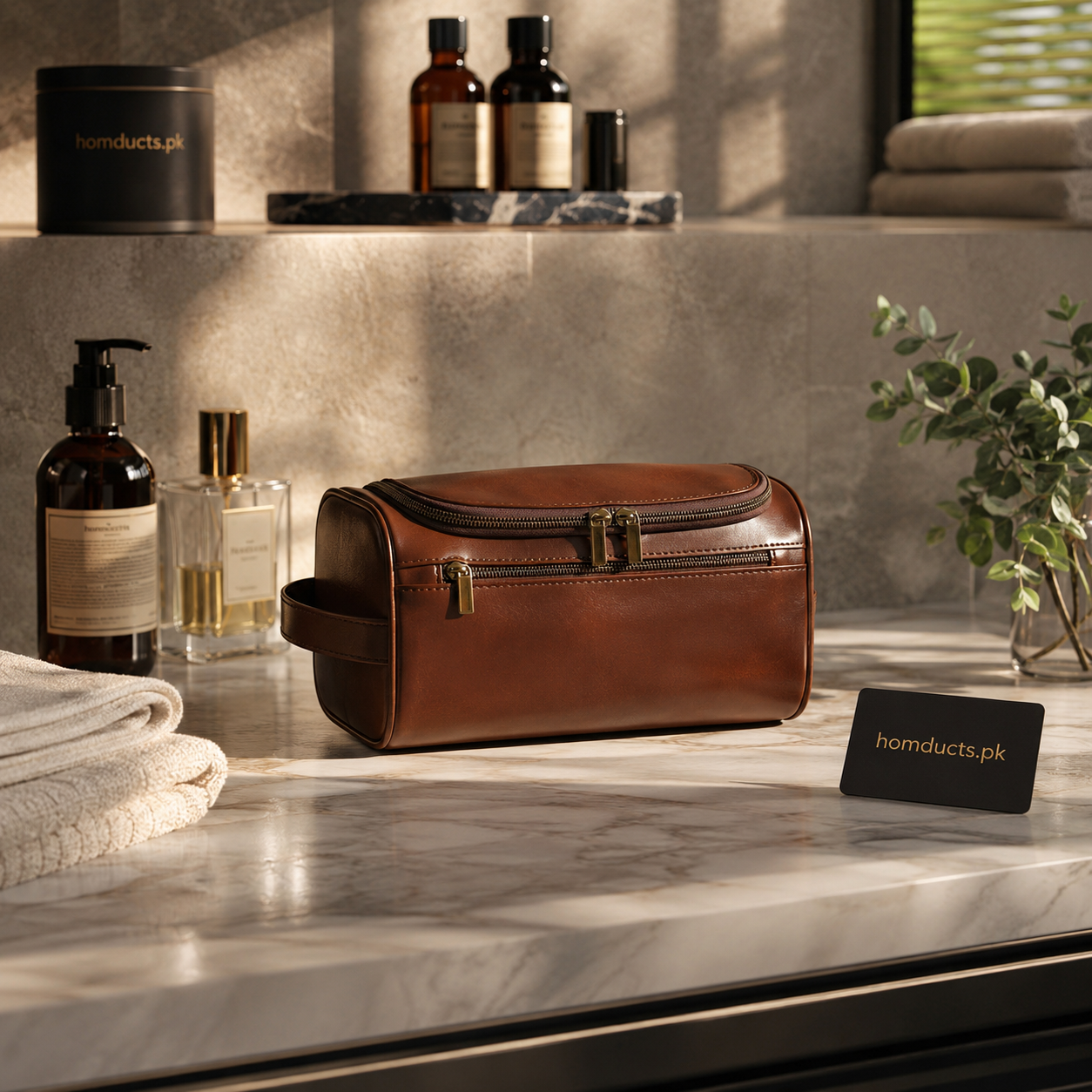 Luxury Vintage Leather Hanging Toiletry Travel Bag With Waterproof Organizer Compartments
