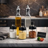 Premium Glass Oil & Seasoning Dispenser Set – 5 Pcs | Oil Bottle + Salt & Spice Jars | Kitchen Countertop Storage Set