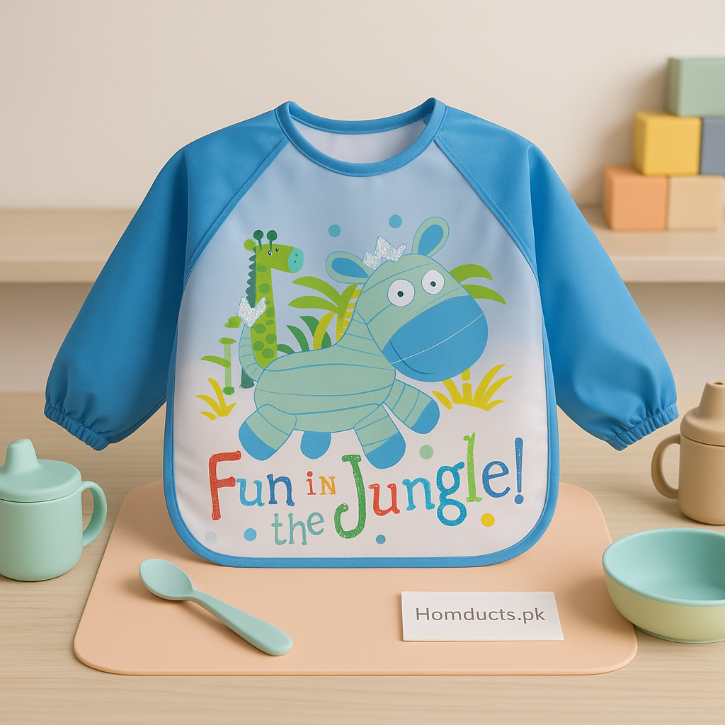 Fun in the Jungle Waterproof Feeding Bib with Sleeves – Mess-Free Baby & Toddler Apron