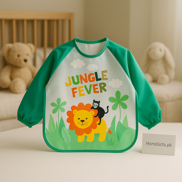 Jungle Fever Waterproof Baby Feeding Bib – Long Sleeve Mess-Free Apron for Toddlers