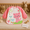 Cute Pink Cat Waterproof Feeding Bib with Long Sleeves – Mess-Free Apron for Babies & Toddlers