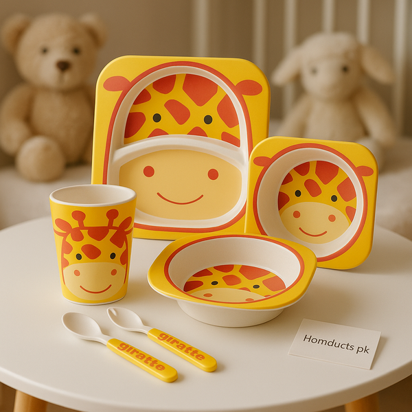 Cute Giraffe 5-Piece Kids Feeding Set – Plate, Bowl, Cup, Spoon & Fork | BPA-Free & Durable Baby Dinnerware