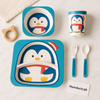 Cute Penguin 5-Pcs Kids Dinner Set – Eco-Friendly Bamboo Feeding Set with Plate, Bowl, Cup, Spoon & Fork | Homducts.pk