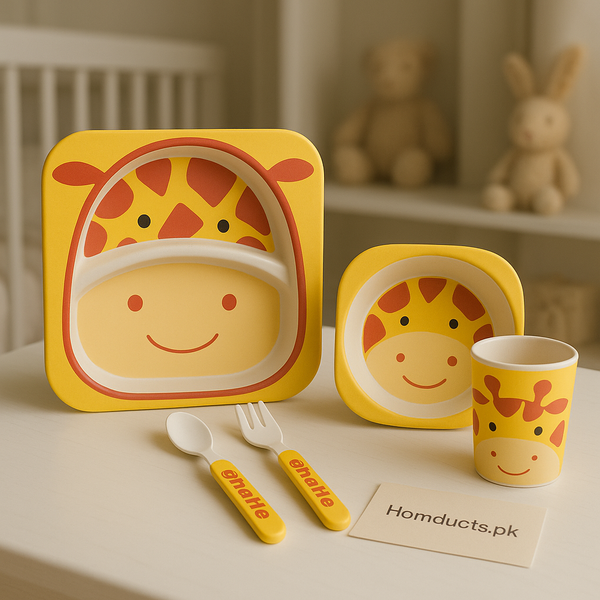 Cute Giraffe 5-Piece Kids Feeding Set – Plate, Bowl, Cup, Spoon & Fork | BPA-Free & Durable Baby Dinnerware