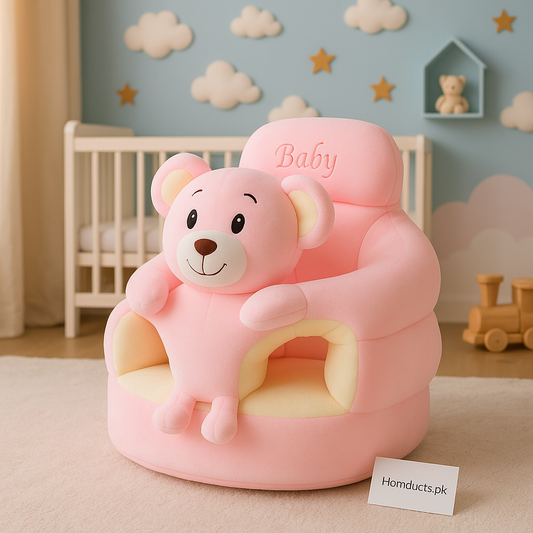 Plush Pink Bear Baby Support Seat – Soft Sitting Sofa for Infants (Homducts.pk)
