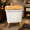Modern Nordic Sealed Lid Dustbin with Wooden Top & Elevated Legs