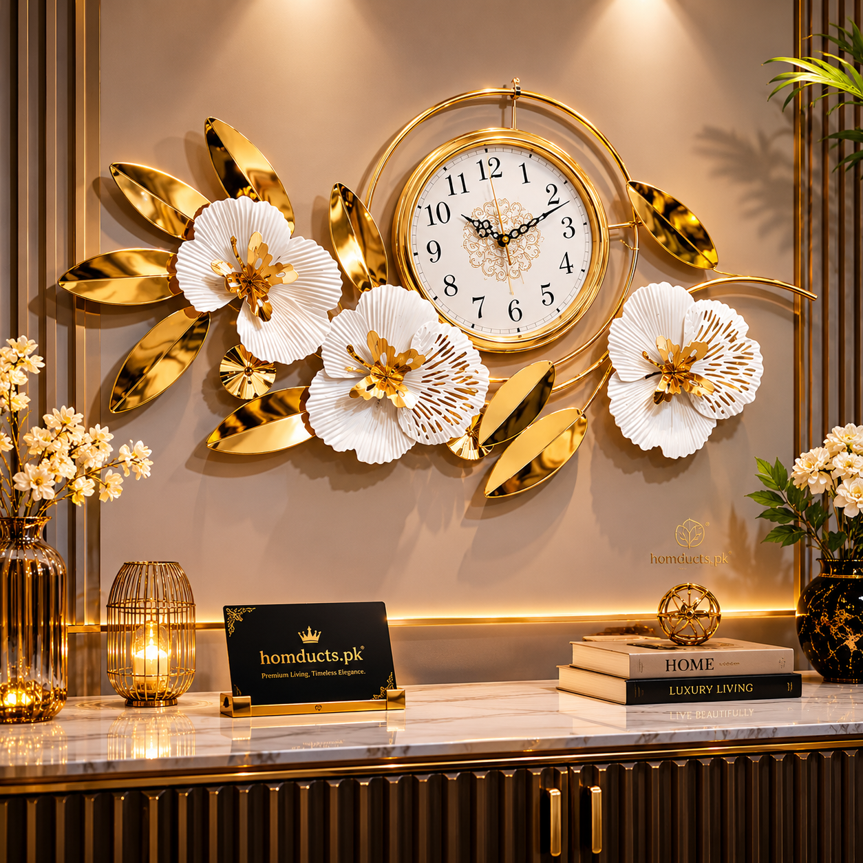 Luxury Golden Floral Wall Décor – Premium Metal Flower Wall Art for Modern Living Room & Bedroom Decoration