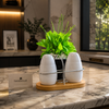 Luxury Ceramic Salt & Pepper Shaker Set with Wooden Stand & Decorative Holder