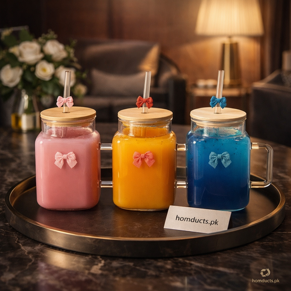 Luxury Glass Mason Jar Mug with Lid & Straw – 1PC Decorative Drink Cup