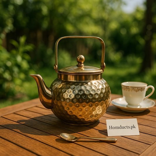 Premium Handcrafted Hammered Brass Tea Kettle – Vintage Golden Tea Pot with Handle