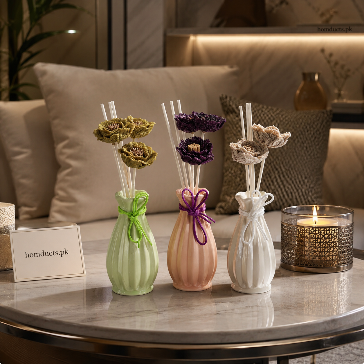 Luxury Ceramic Flower Reed Diffuser Vase – Decorative Aroma Fragrance Diffuser for Living Room, Bedroom, Office & Home Décor – 1 Piece