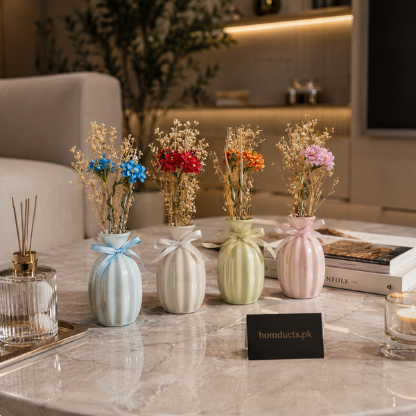 Premium Luxury Ceramic Aroma Diffuser Vase with Dried Flowers Fragrance Decor – Elegant Home & Office Decorative Scent Diffuser (1 PC)