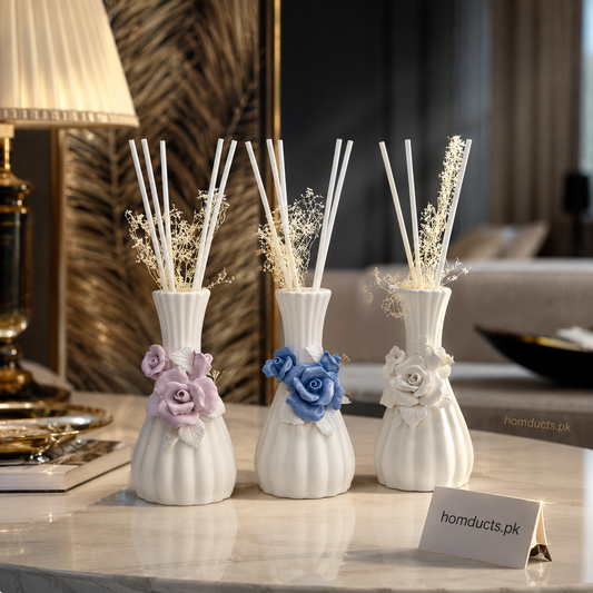 Luxury Floral Ceramic Reed Diffuser Vase – Elegant Home Fragrance Decor (1 Pc)