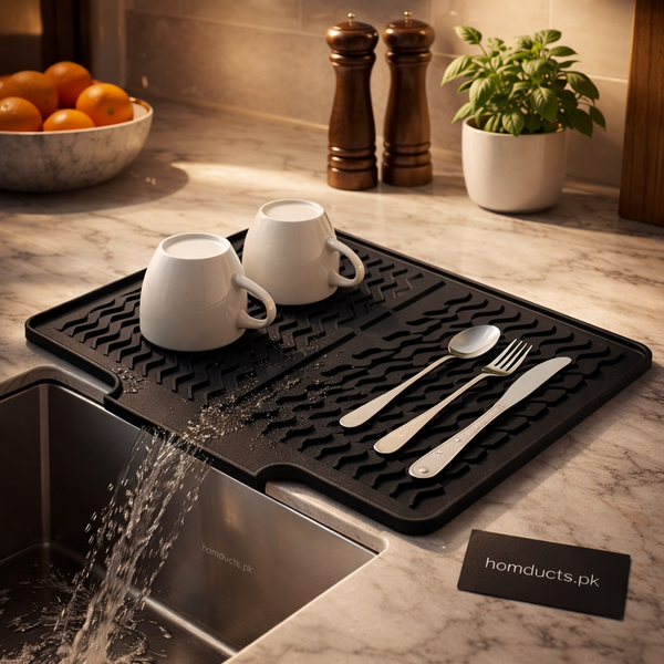 Premium Silicone Sink Drying Mat with Drain Spout – Anti-Slip Kitchen Dish Drainer Tray